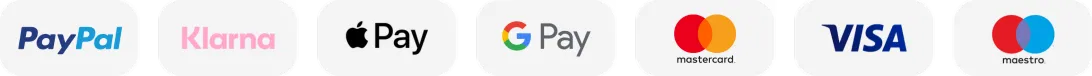 Akzeptierte Zahlungsmethoden: Visa, Mastercard, American Express, PayPal, Klarna, Apple Pay, Google Pay, SOFORT, SEPA, Shop Pay